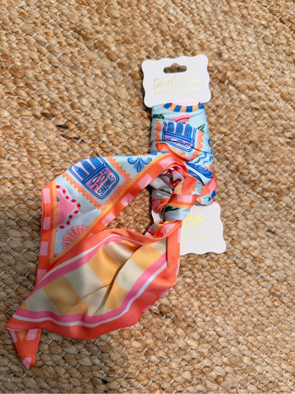 Scarf Hair Tie in Coral, Blue & Yellow -